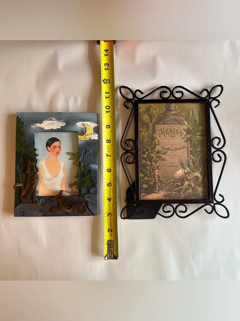 Vintage Chalkware and Metal Picture Photo Frames w/ Fine Art Prints-Set of 2